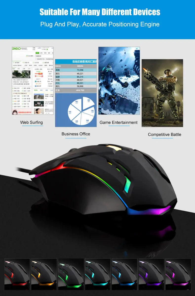 1 PC ITLY M01 Sports LED Luminous Backlit USB Wired Gaming Mouse for Desktop PC Laptop Office Computer Gaming Mouse