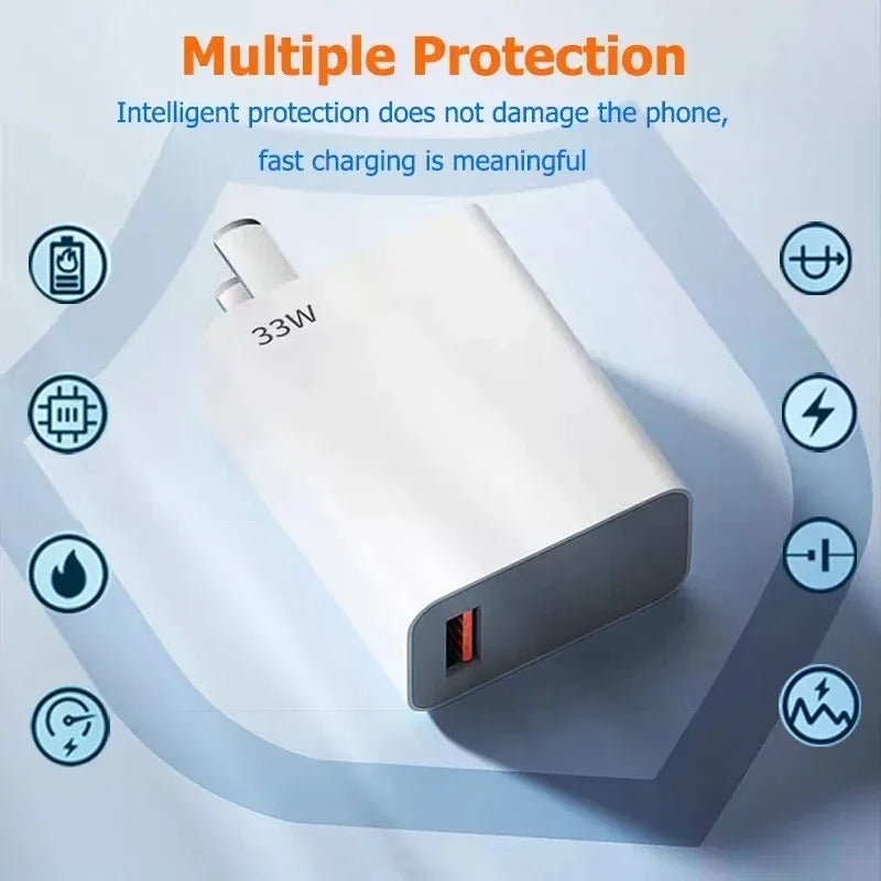 Xiaomi 33W USB Charger Fast Charging Charger Kit Mobile Phone Adapter for Mi Redmi Note 13 12 11 Poco Phone Quick Charge Plug