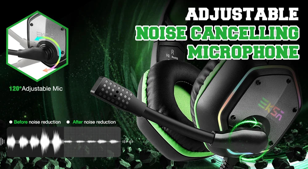 Gaming Headphones For PC/PS4/PS5 EKSA E1000 7.1 Surround RGB Gaming Headset Gamer USB Wired Headphones with Noise Cancelling Mic