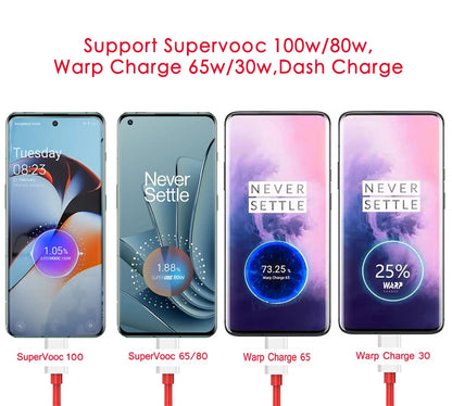 Original OnePlus Charger Supervooc 100W Type-A Power Adapter EU US Super Fast Type C Cable 12 11 10 for Realme Oppo Phone