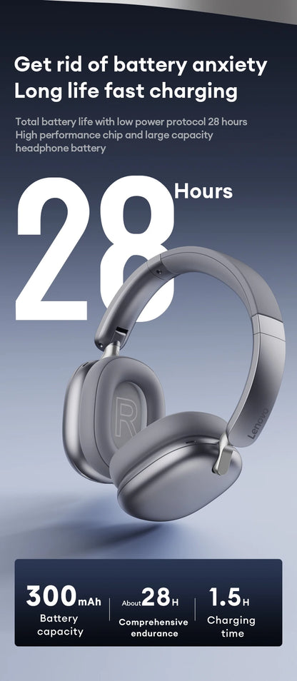New Lenovo TH60 Game Over-ear Headset Wireless Bluetooth 5.4 Noise Cancelling Headphones Low Latency Earbuds Sport With Mic Pods
