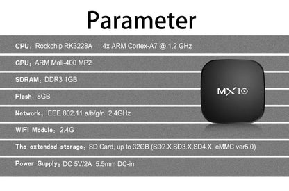 New Android Tv Box 1GB 8GB Mini Mx10 Smart Tvbox 2 4g Wifi RK3228 Quad Core Set Top Box 4K Smart TV BOX Dual Band WIFI