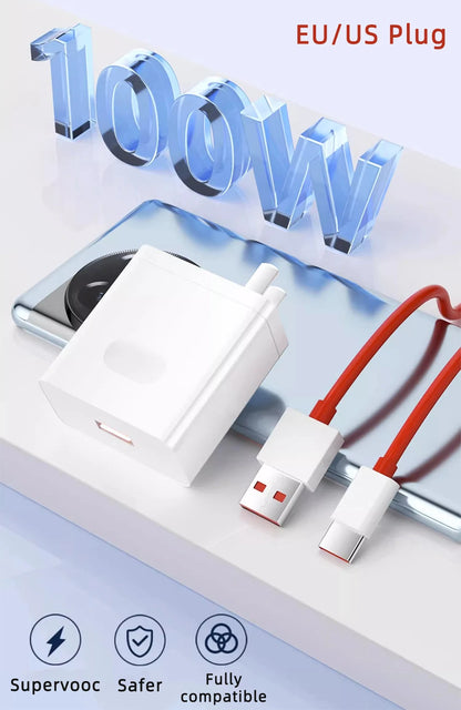 Original OnePlus Charger Supervooc 100W Type-A Power Adapter EU US Super Fast Type C Cable 12 11 10 for Realme Oppo Phone
