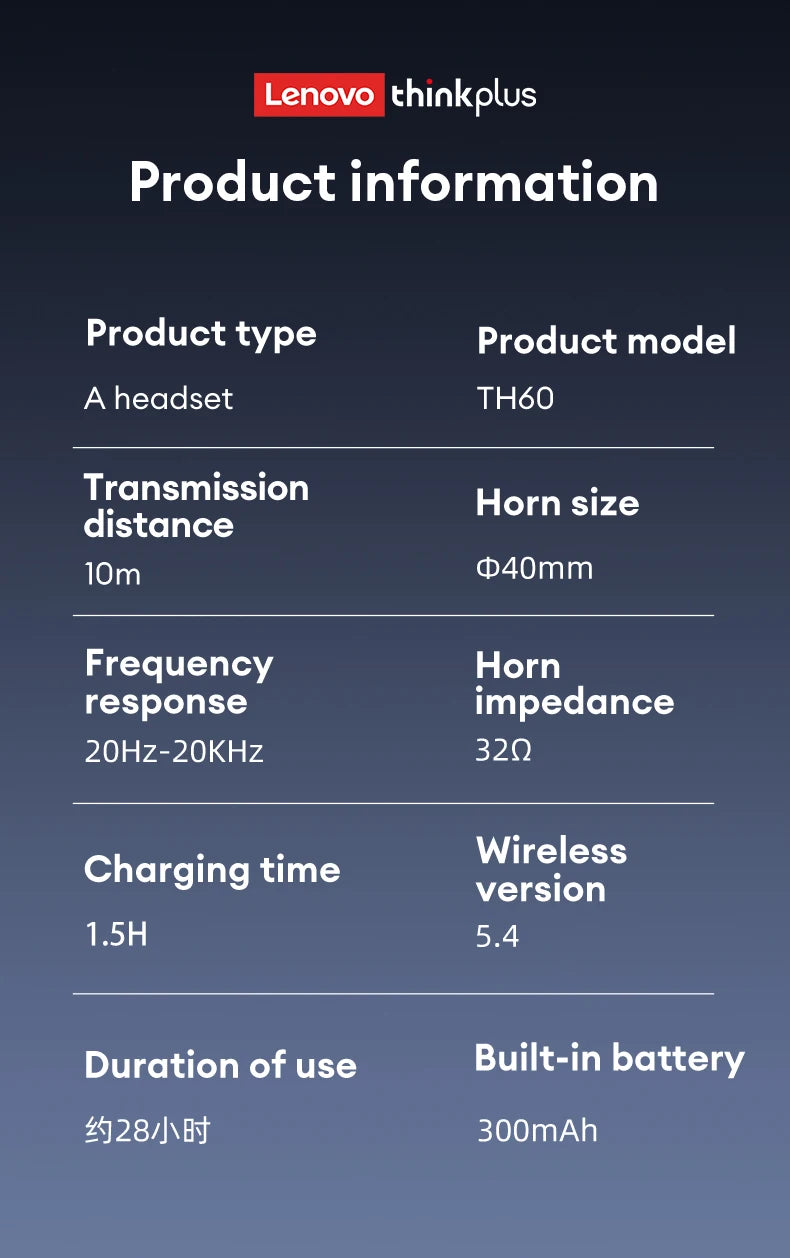 New Lenovo TH60 Game Over-ear Headset Wireless Bluetooth 5.4 Noise Cancelling Headphones Low Latency Earbuds Sport With Mic Pods