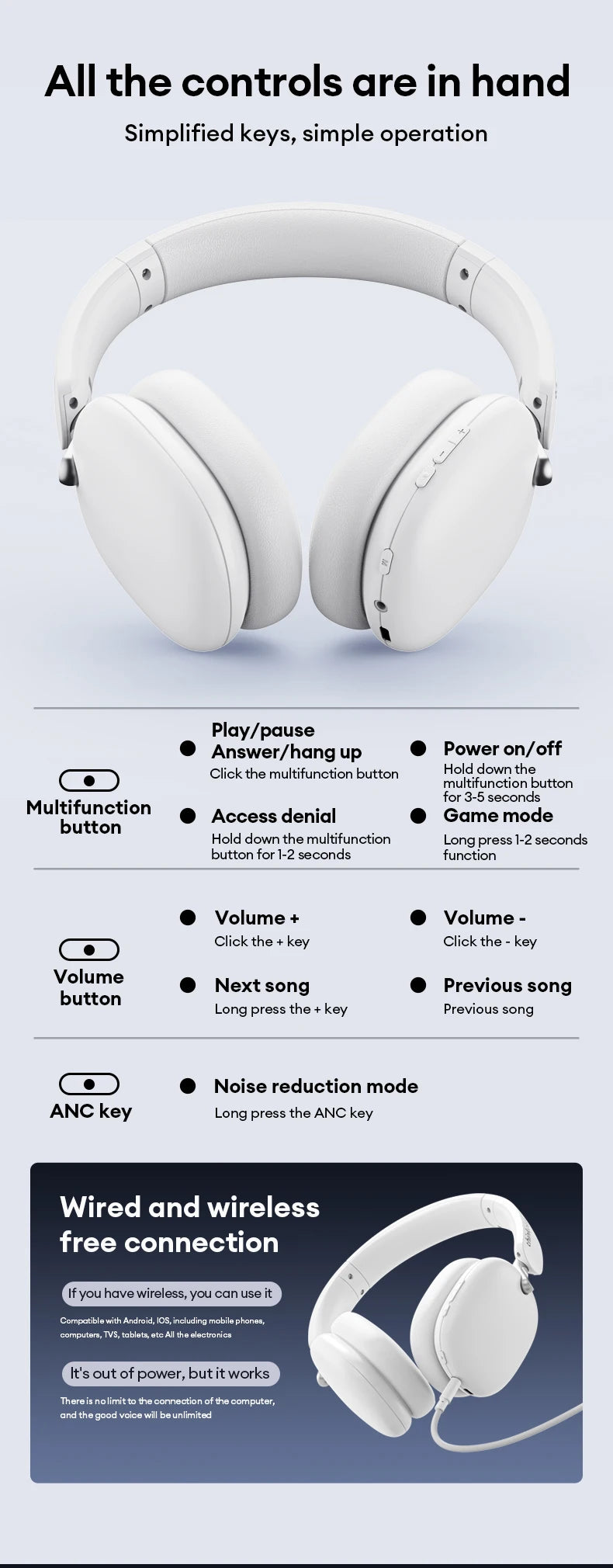 New Lenovo TH60 Game Over-ear Headset Wireless Bluetooth 5.4 Noise Cancelling Headphones Low Latency Earbuds Sport With Mic Pods
