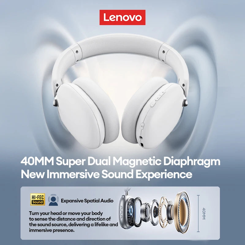 New Lenovo TH60 Game Over-ear Headset Wireless Bluetooth 5.4 Noise Cancelling Headphones Low Latency Earbuds Sport With Mic Pods